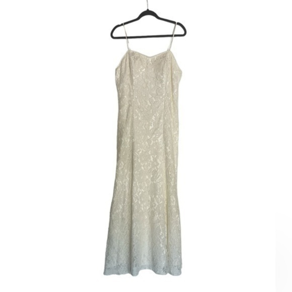 Vintage EVA Ivory Lace Slip Dress XL | 90s Bridal Shower Courthouse Wedding Maxi